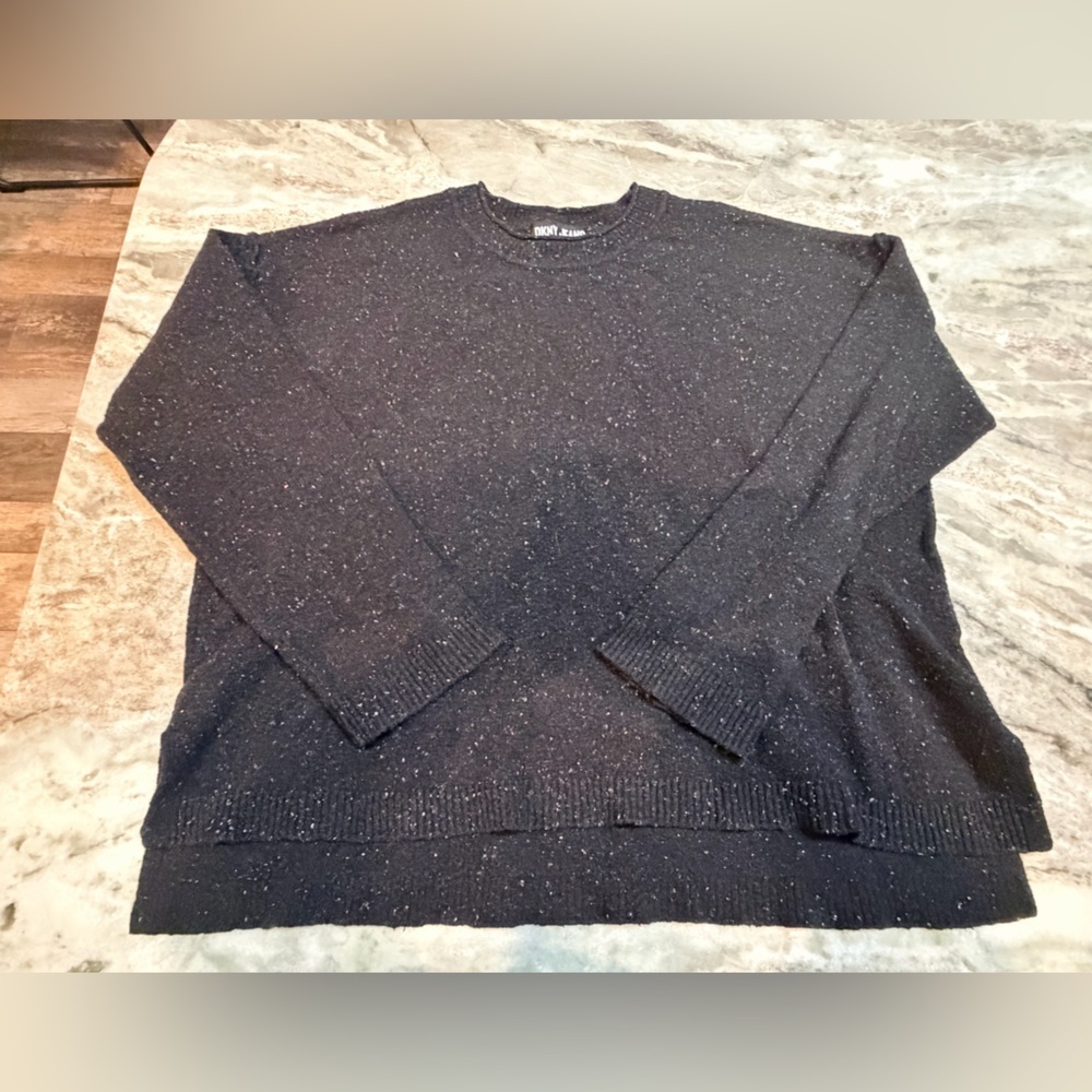 DKNY Jeans Black Sparkle Knit Sweater Size L